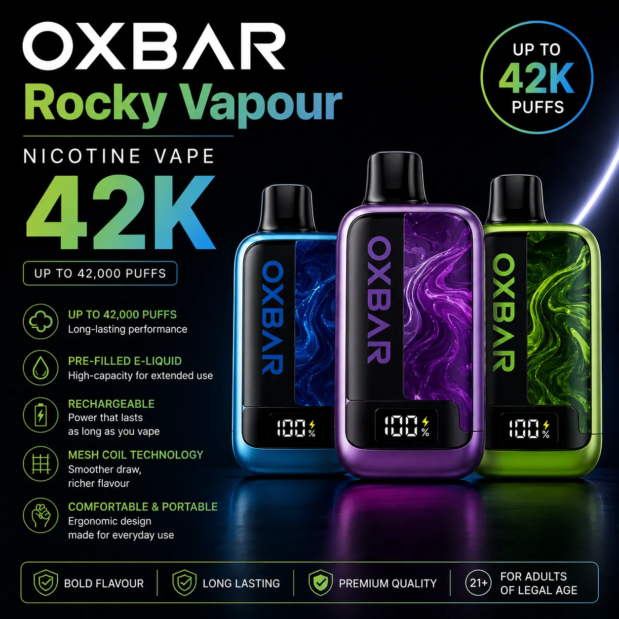 Oxbar Rocky Vapour 42k Nicotine Vapes