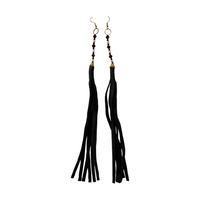 Leather Tassel & Crystal Accent Earrings