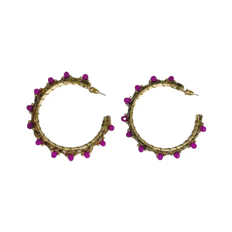 Woven Sweetgrass Beaded Hoops